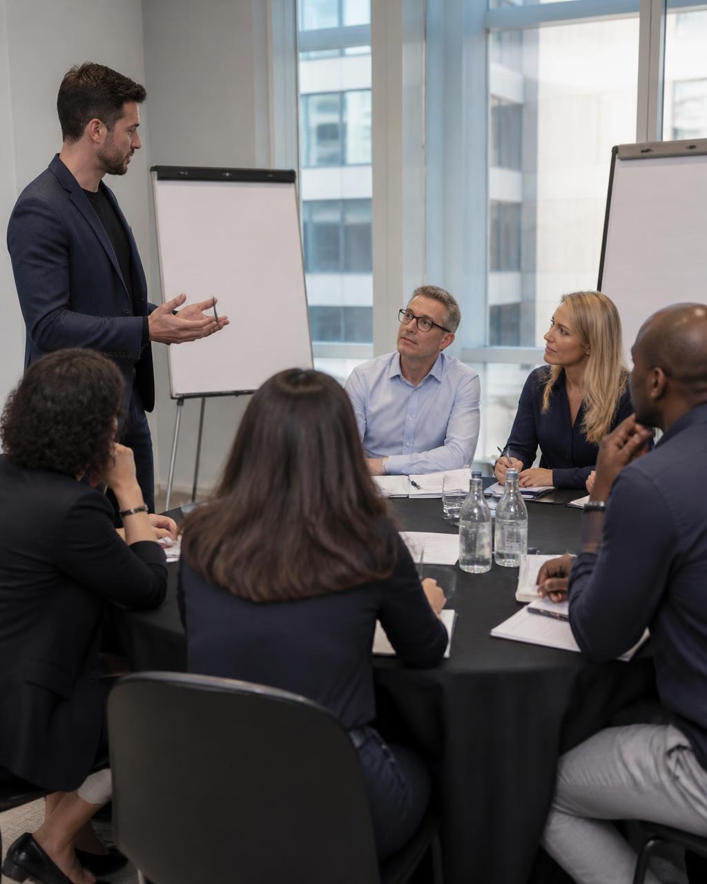 Consultant facilitating an HR advisory workshop with company managers